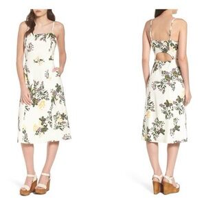 Leith Floral White Linen Midi Dress Boho Feminine Romantic Sundress Euro Summer